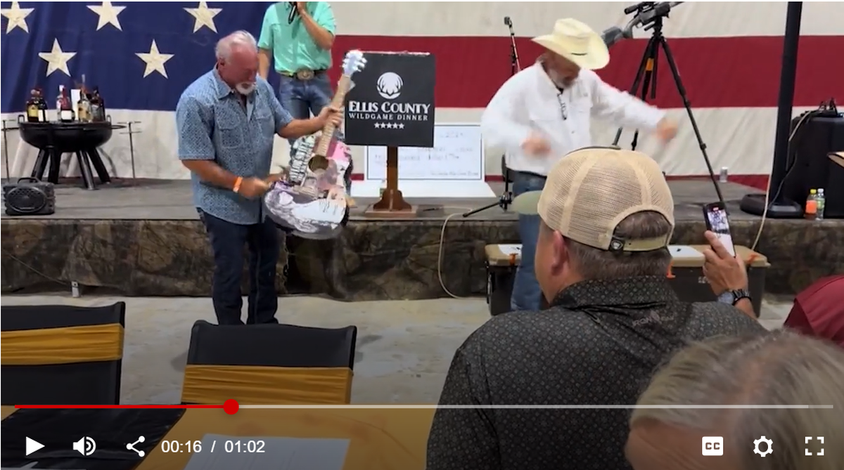 An unidentified North Texas man purchased a guitar autographed by Taylor Swift and then promptly took a hammer to the instrument at an Ellis County fundraiser on Sept. 28, 2024.