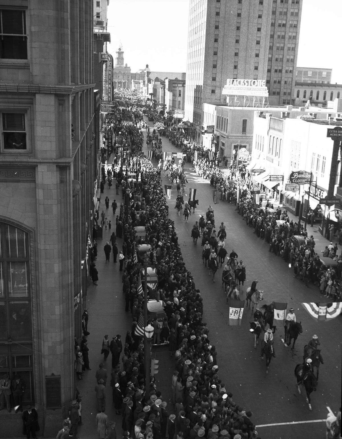 March 8, 1940: Southwestern Exposition and Fat Stock Show opening parade. Thousands lined Main and Houston streets in downtown Fort Worth ahead of the 10-day show.