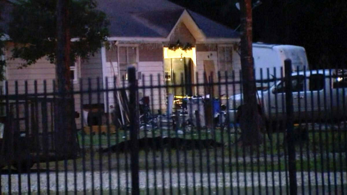 This image provided by KTRK shows the scene of a shooting early Saturday, April 29, 2023 in Cleveland, Texas. A man went next door with a rifle and began shooting his neighbors, killing five people including an 8-year-old inside the house, after the family asked him to stop firing rounds in his yard because they were trying to sleep, authorities said Saturday. (KTRK via AP)