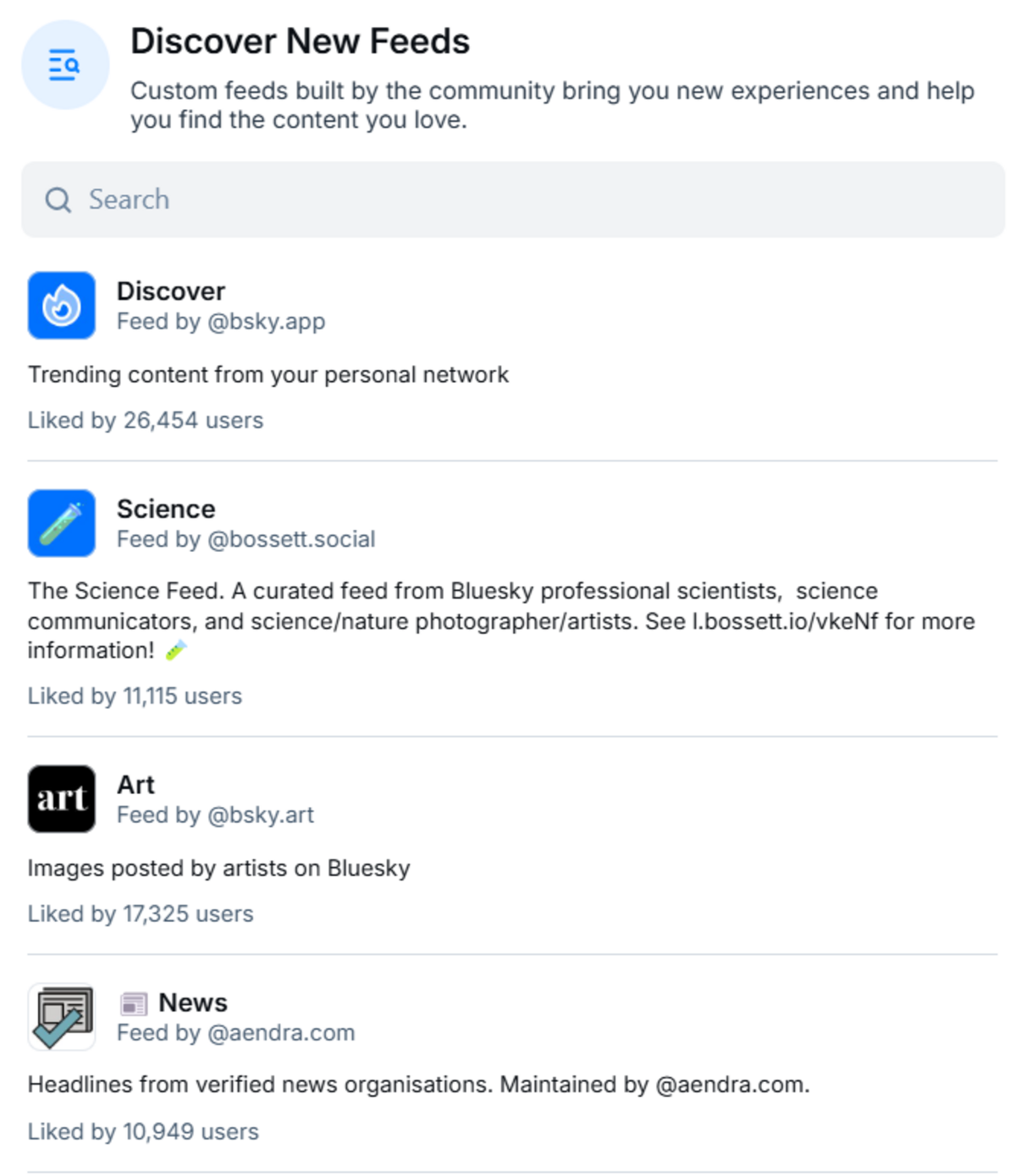 The Bluesky app allows you to chose a theme of feed that you want to scroll. You can chose from pre-determined options or search for one yourself.