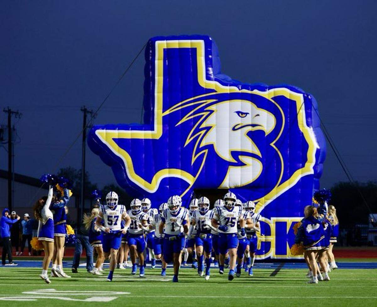 The Brock Eagles take the field against Graham on Friday, Nov. 1, 2024 at Newton Field in Graham, Texas.