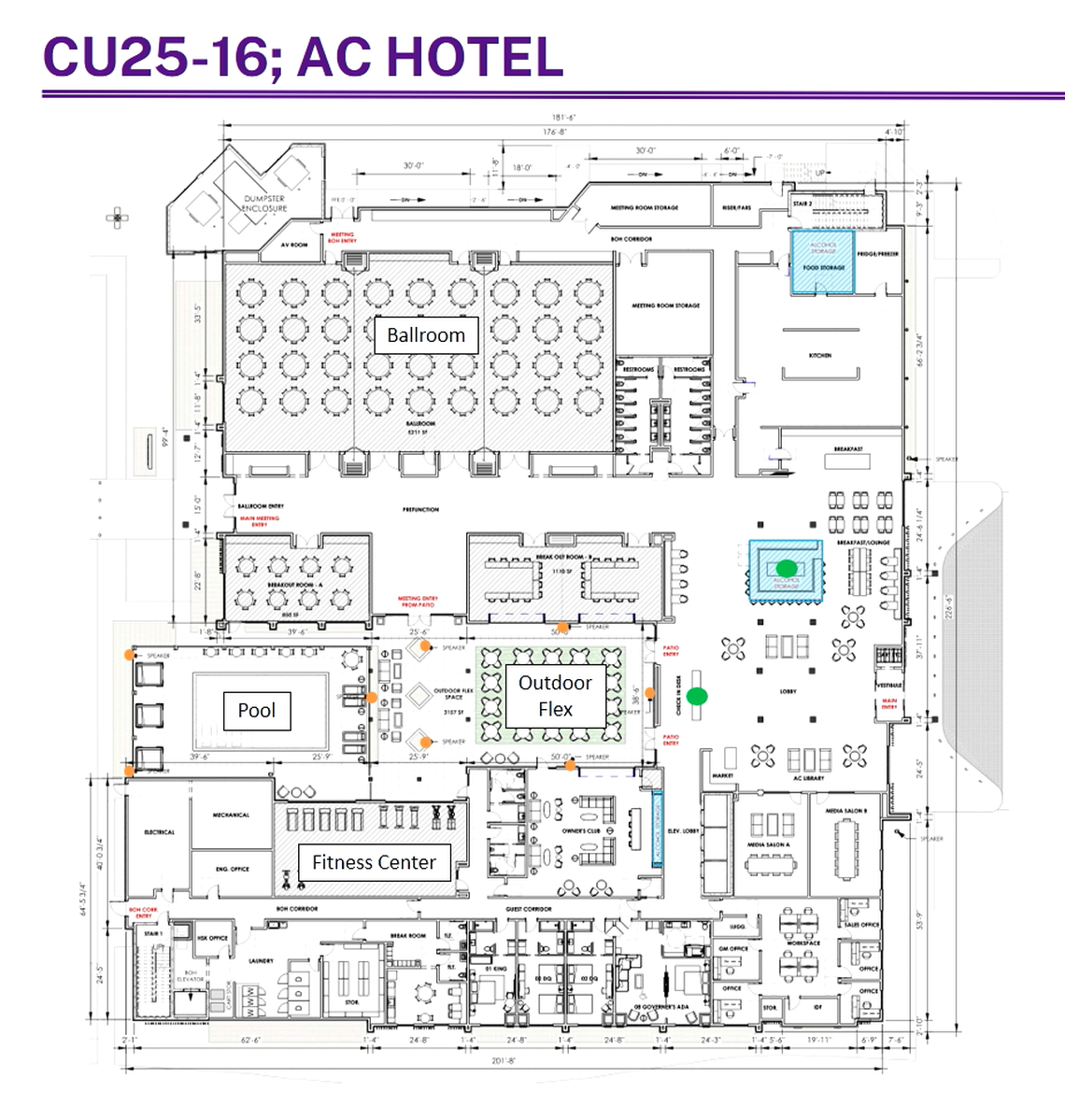 First floor plan for the AC Hotel Marriott Grapevine at State Highway 26 and Bass Pro Court near Grapevine Mills