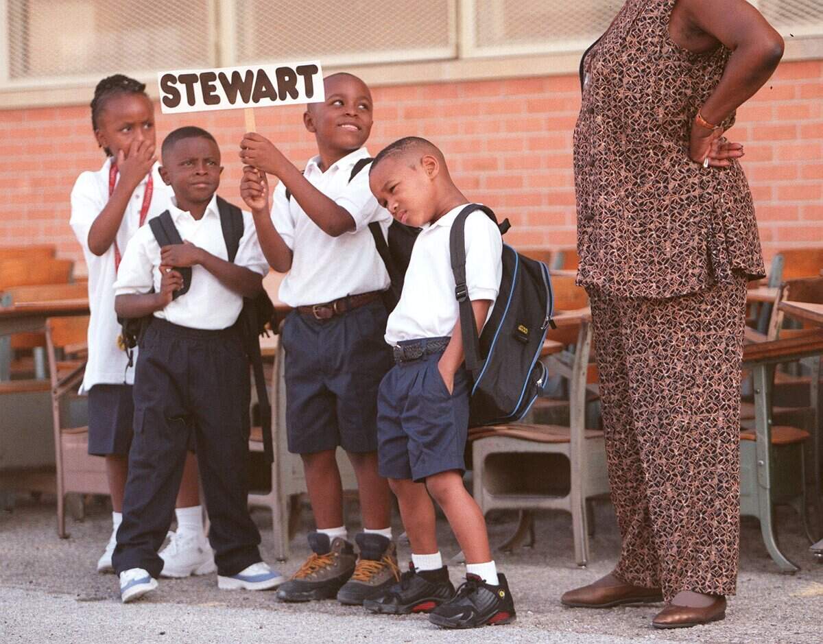 Aug. 9, 1999: Mrs. Stewart’s class gathers on the playground at Eastland Street Elementary School on the first day.