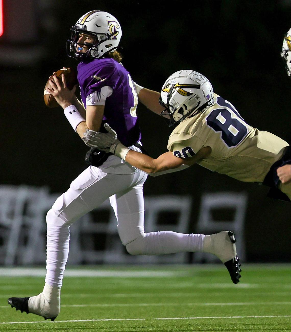 Timber Creek quarterback Jacob Porter (L). (Steve Nurenberg Special to the Star-Telegram)