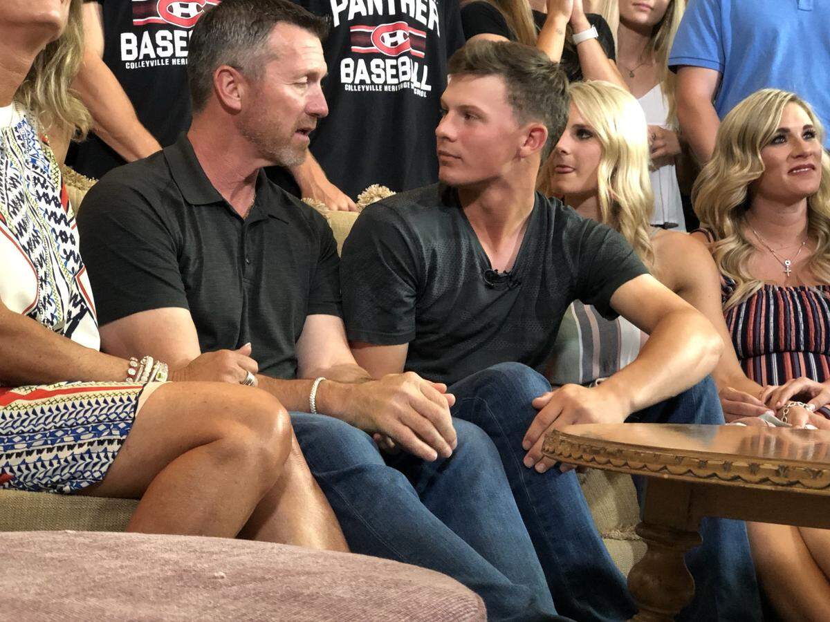Bobby Witt Sr. and Bobby Witt Jr. talk shop shortly after learning that the Kansas City Royals had selected Junior second overall.