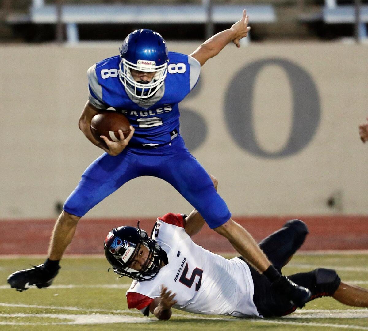 Carter Riverside’s Zackary Cooper breaks away from an Atlas’ defender for a touchdown during a high school football game at Farrington Field, in Fort Worth, Friday, Sept. 11, 2020. The touchdown was negated by a penalty and the ensuing field goal did not go in. Carter Riverside defeated Crowley Atlas. (Special to the Star-Telegram Bob Booth)
