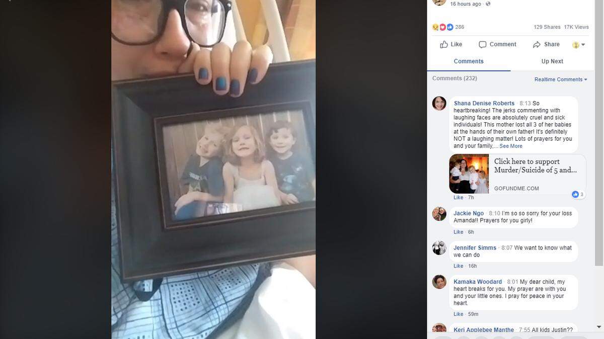 Amanda Simpson spoke in a Facebook Live post about the shooting of her children, her boyfriend and herself on Wednesday by her ex-husband.