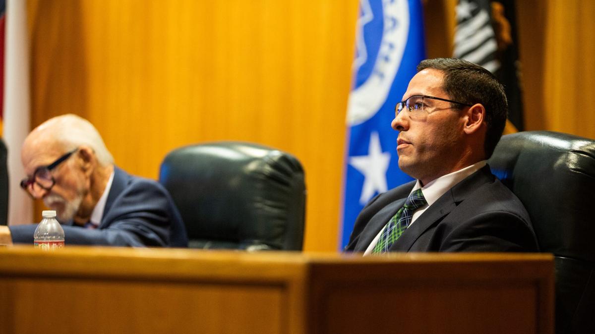 Tarrant County Commissioner Manny Ramirez listens to the Johnson family speak about the death of Anthony Johnson Jr. during a Tarrant County Commissioners Court meeting on Tuesday, June 18, 2024, at the Tarrant County Administration Building. The Johnson family expressed their frustration towards Ramirez on how he handled the death of their son.