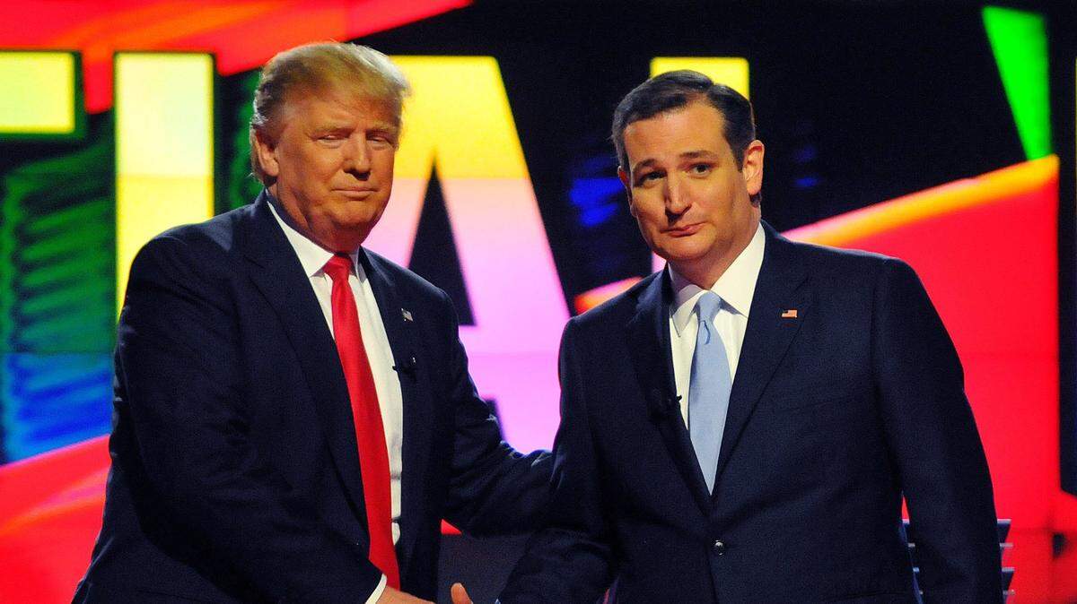 Presumptive Republican presidential nominee Donald Trump shakes hands with Ted Cruz during a Republican debate at University of Miami in December.