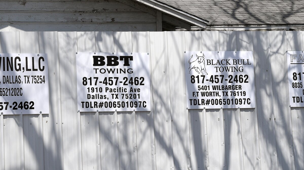 Exterior view of Black Bull Towing company in Fort Worth, TX, Thursday, March 29, 2018.  Black Bull Towing has been fined again because it continually tows cars illegally, mostly out of apartment complexes. They are one violation away from having their operating license suspended for one year.