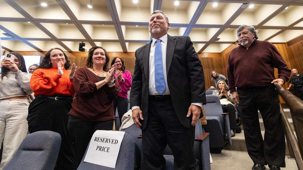 Jay Chapa is acknowledged by the city council meeting attendees following a motion to vote Chapa in as the new City Manager of Fort Worth at City Hall on Tuesday, Dec. 10., 2024.