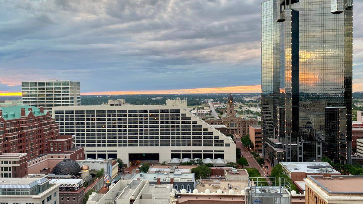 The Renaissance Worthington hotel, City Center and courthouse in this Fort Worth skyline view from the Sinclair.