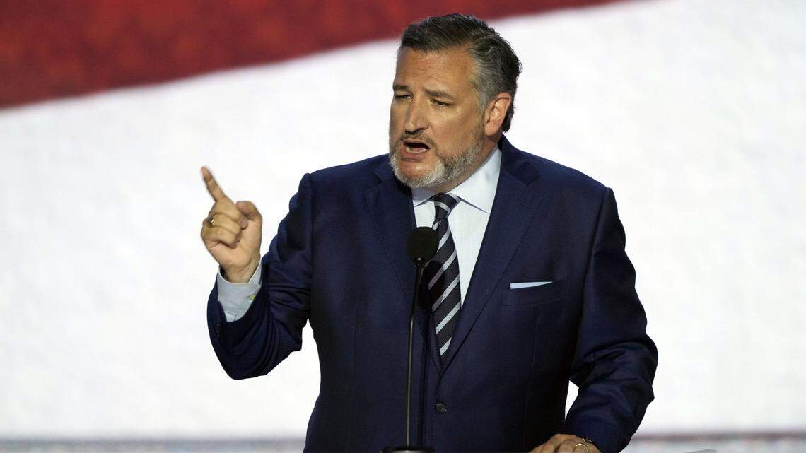 Sen. Ted Cruz, R-Texas, delivers remarks Tuesday at the Republican National Convention at the Fiserv Forum in Milwaukee.