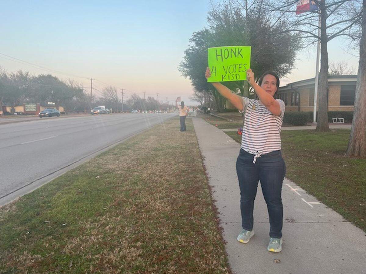 Katie Woods was one of the few demonstrators denied entry of the Keller ISD’s administration building on Feb 5. This was due to a closed superintendent meeting about the the district’s budget crisis.