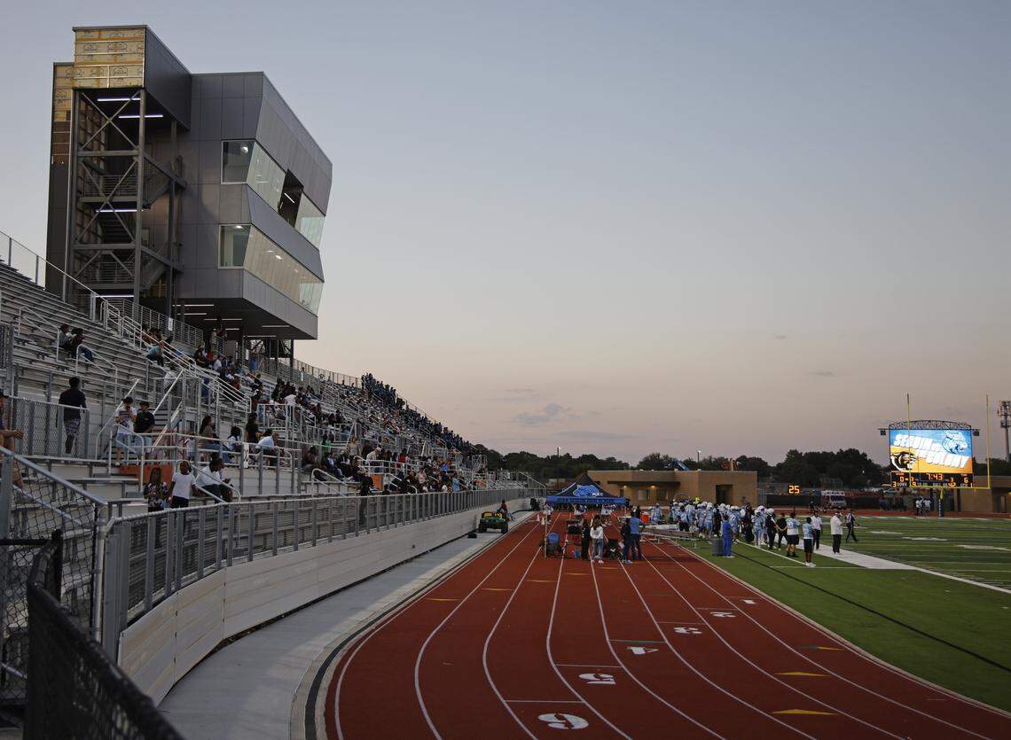 The first game at the stadium is underway during the first half of a UIL football game between The Colony and Arlington Seguin at Galspie Field in Arlington, Texas, Thursday, Sept. 25, 2025.