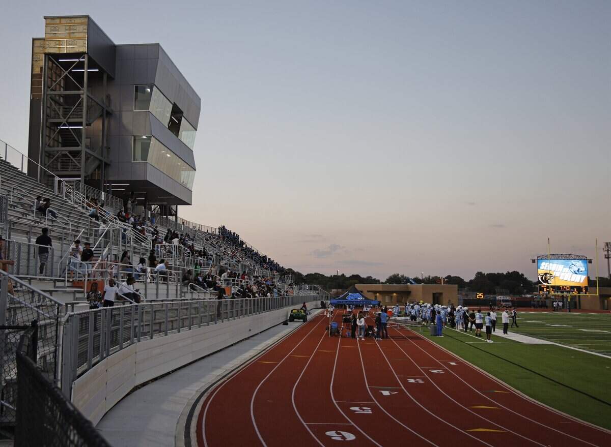 The first game at the stadium is underway during the first half of a UIL football game between The Colony and Arlington Seguin at Glaspie Field in Arlington, Texas, Thursday, Sept. 25, 2025.