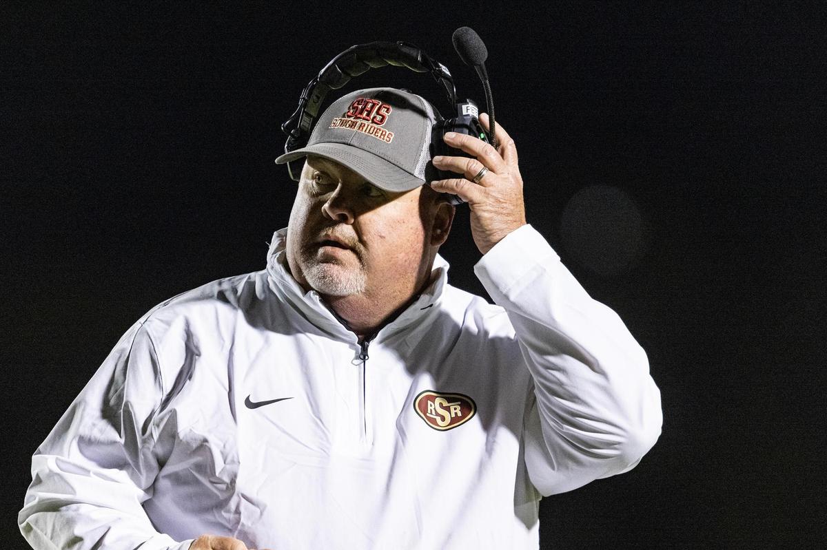 Saginaw Head Coach Mike Peters speaks to the officials during a timeout in the first half of an Class 5A Division I playoffs game between Saginaw and Azle at Rough Rider Stadium in Saginaw on Friday, Nov. 15, 2024.
