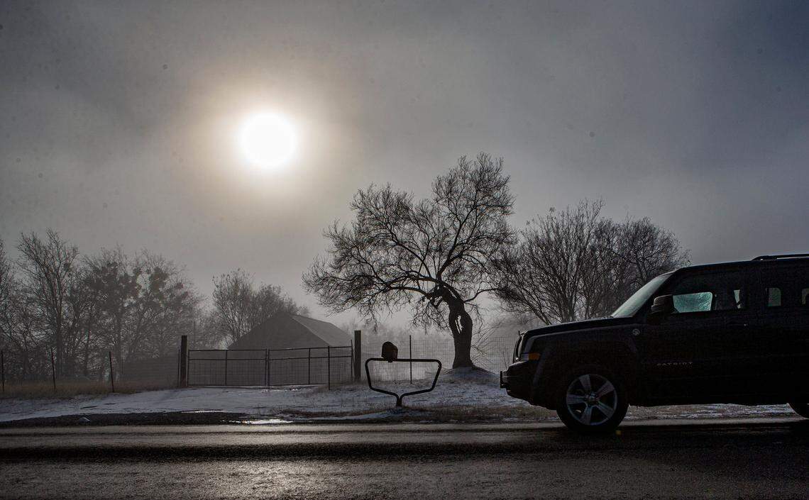 Fog rolled through Granbury, Texas, Saturday, Feb. 5, 2022, with Hood County still under a hard freeze. Sleet and snow blanketed most of North Texas making driving conditions hazardous and road maintenance crews busy clearing roads and highways.