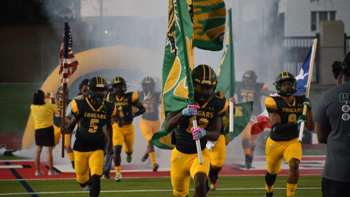 Western Hills runs onto the field during a high school football game against Eastern Hills at Farrington Field in Fort Worth, Texas Friday, September 27, 2024.