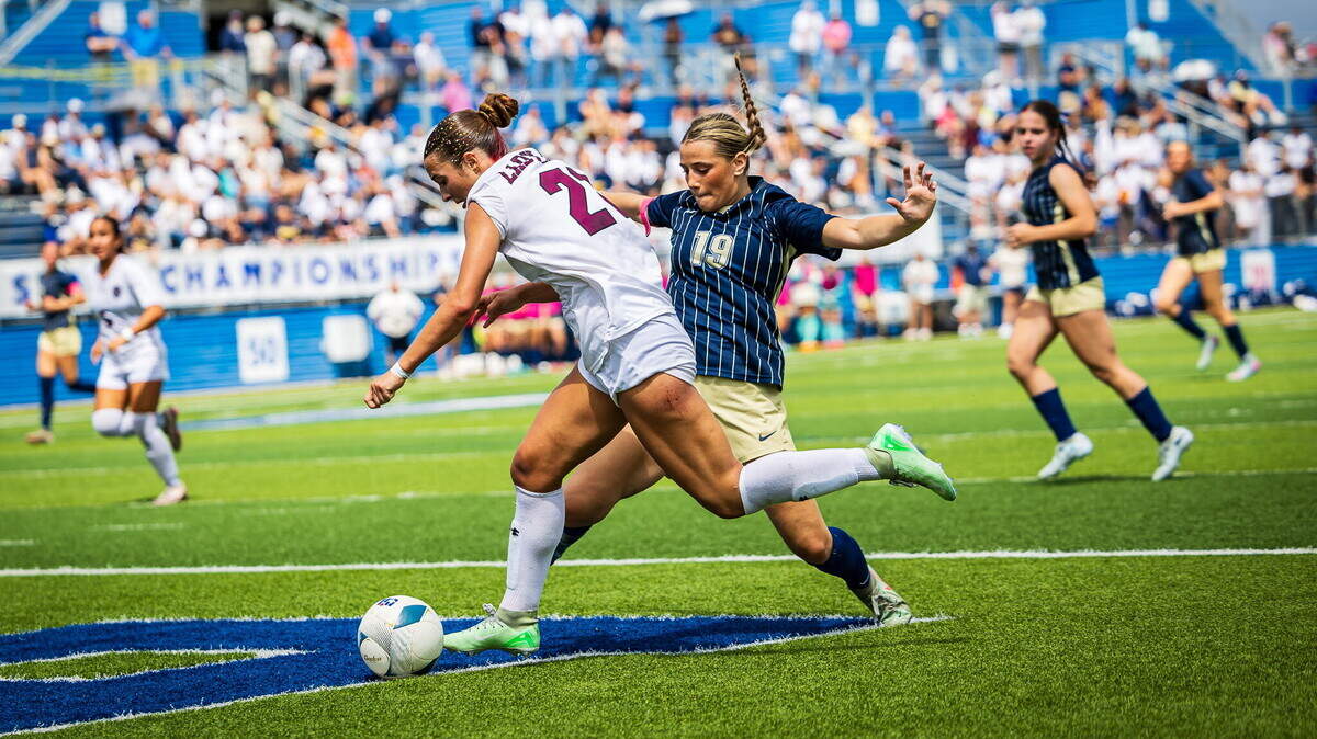 Keller’s Riley Hewitt (19) goes after the ball against Round Rock in the UIL Class 6A Division I girls soccer state championship on Saturday, April 11, 2026, at Birkelbach Field in Georgetown, Texas.