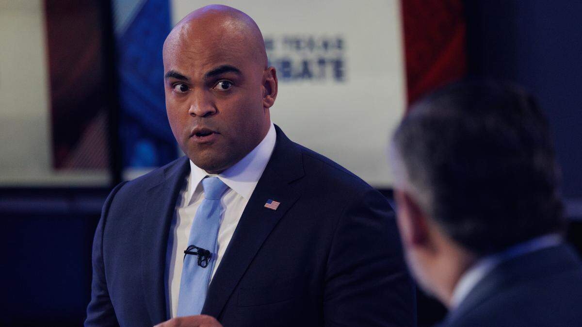 U.S. Rep. Colin Allred, D-Dallas, speaks during a debate for the U.S. Senate with U.S. Sen. Ted Cruz, R-Texas, hosted by WFAA on Monday, Oct. 15, 2024, in Dallas, Texas.