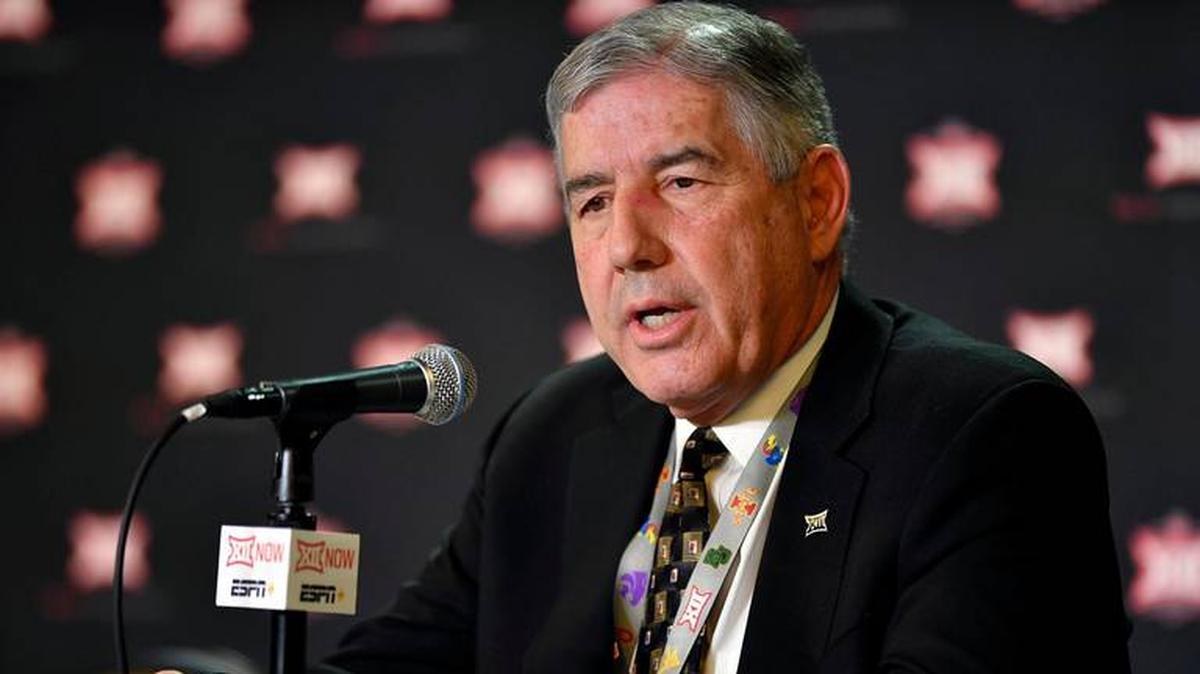 Big 12 commissioner Bob Bowlsby meets with the media as he cancels the 2020 men’s and women’s basketball tournaments in Kansas City. Bowlsby said Monday that he hopes crowd limitations can be lifted by the time the 2021 football season starts next fall.