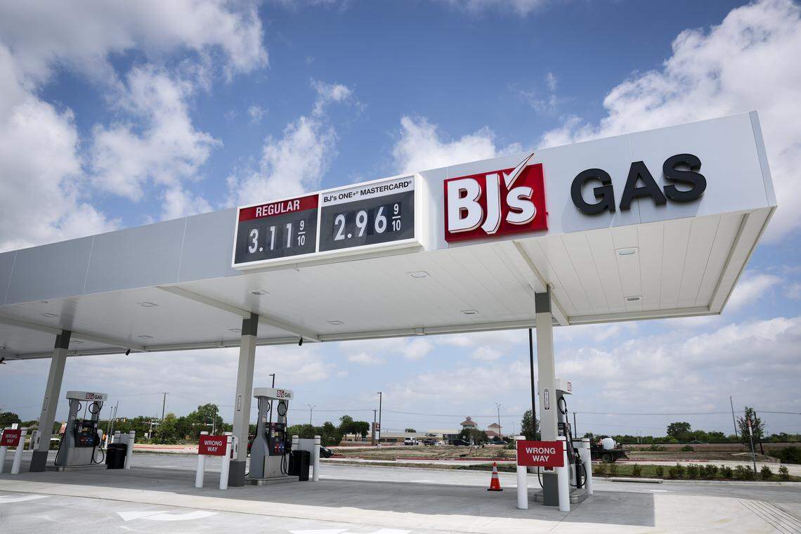 BJ's Wholesale Club gas station is open offering gas tot members location in Fort Worth, at 7241 Harris Parkway, on Friday, April 24, 2026 in Fort Worth, Texas. BJ's will offer members gas at $2 a gallon on April 29. New members will also receive 10¢/gal off for the first 6 months.