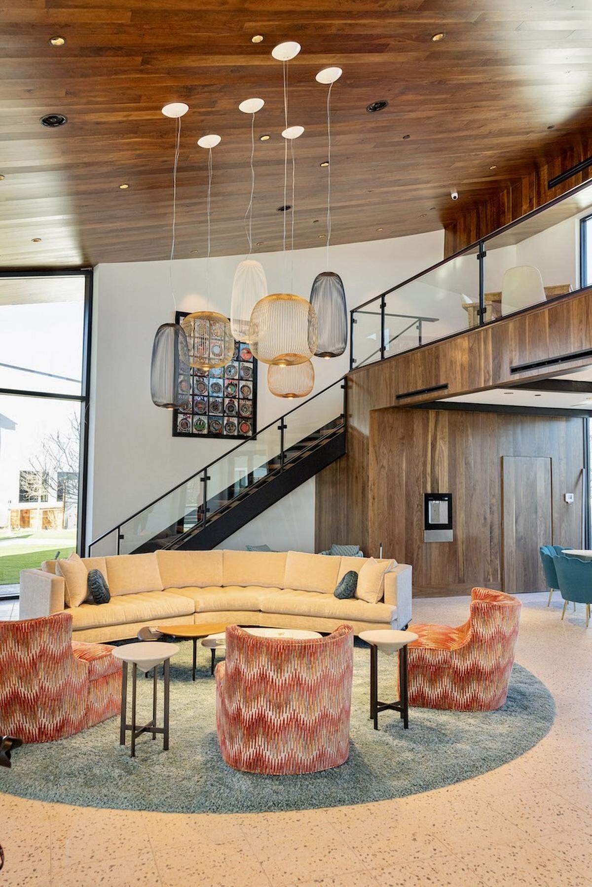 The lobby of the newly remodeled Interstate Inn motor court hotel in Stephenville, Texas.
