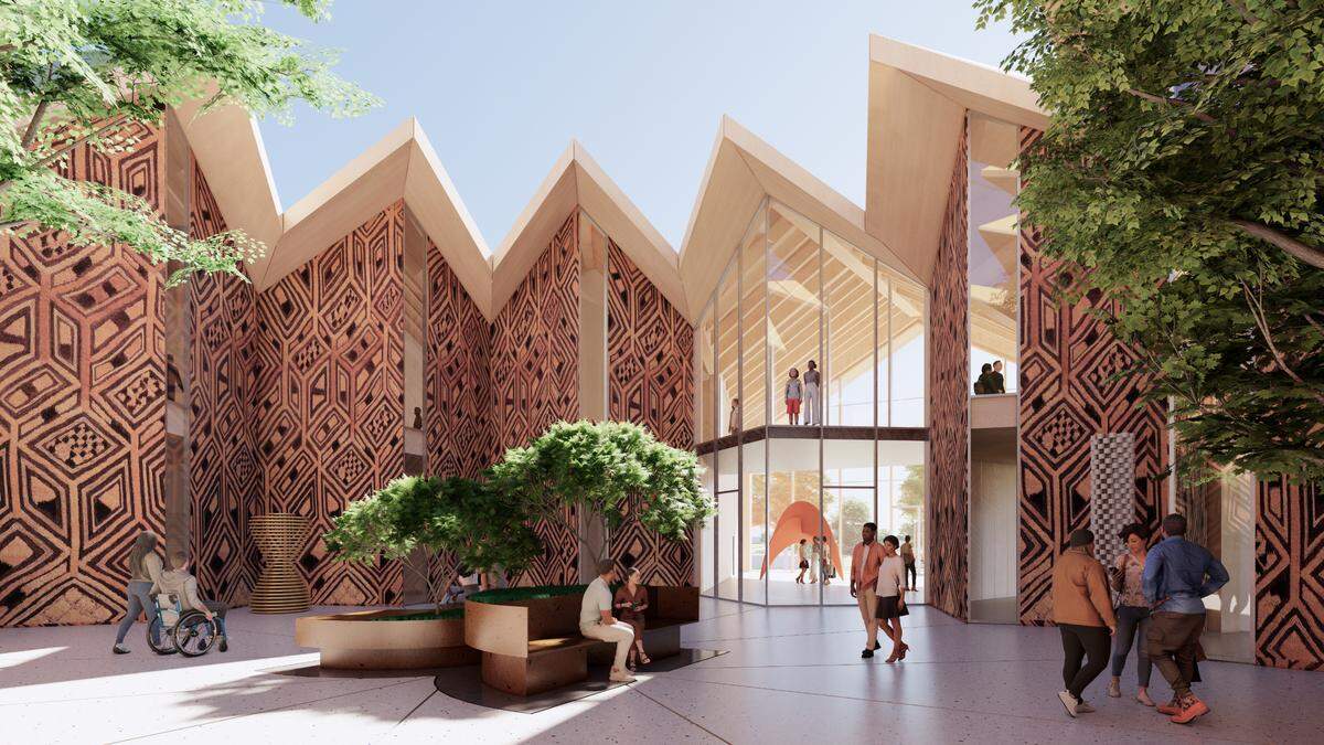 A rendering of the courtyard for the The National Juneteenth Museum revealed Thursday night at Opal Lee’s 98 birthday celebration.