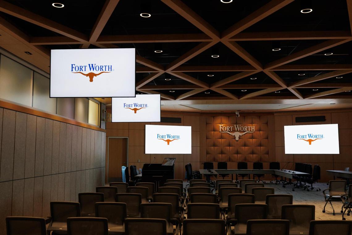 The new work room for the Fort Worth City Council on Monday, March 24, 2025. The city will welcome the public into the chambers for the first time on Tuesday.