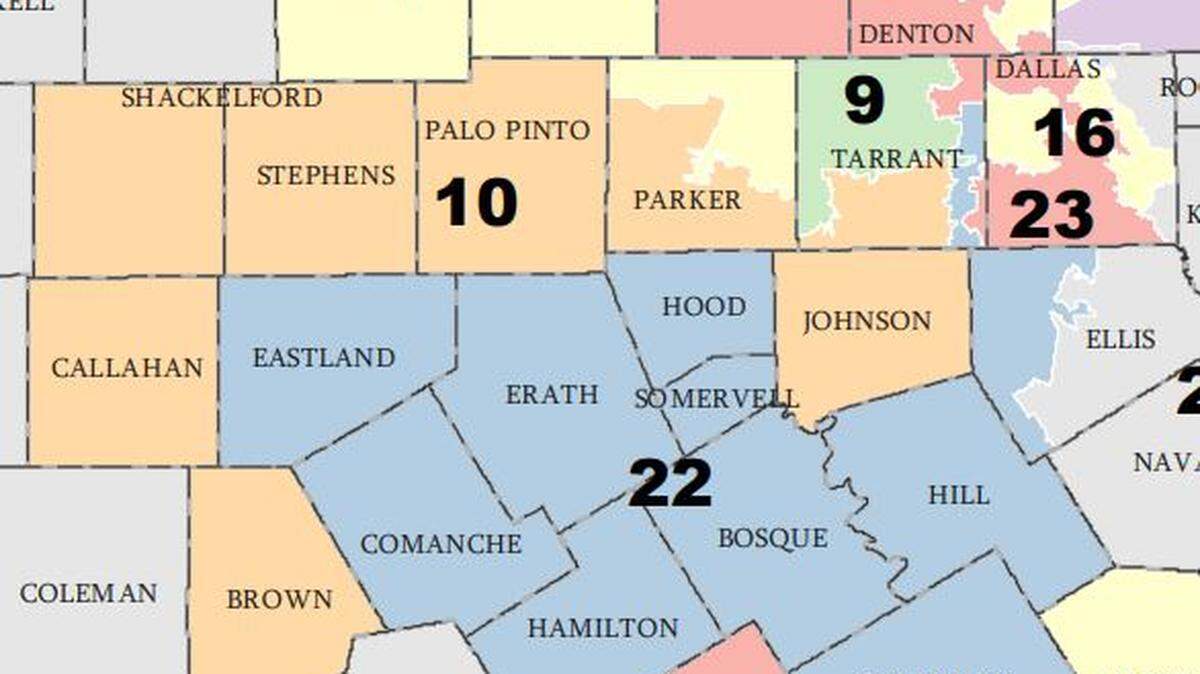 A proposal for Senate District 10 would include parts of Tarrant and Parker counties, as well as all of Johnson, Palo Pinto, Stephens, Shackelford, Callahan and Brown counties.