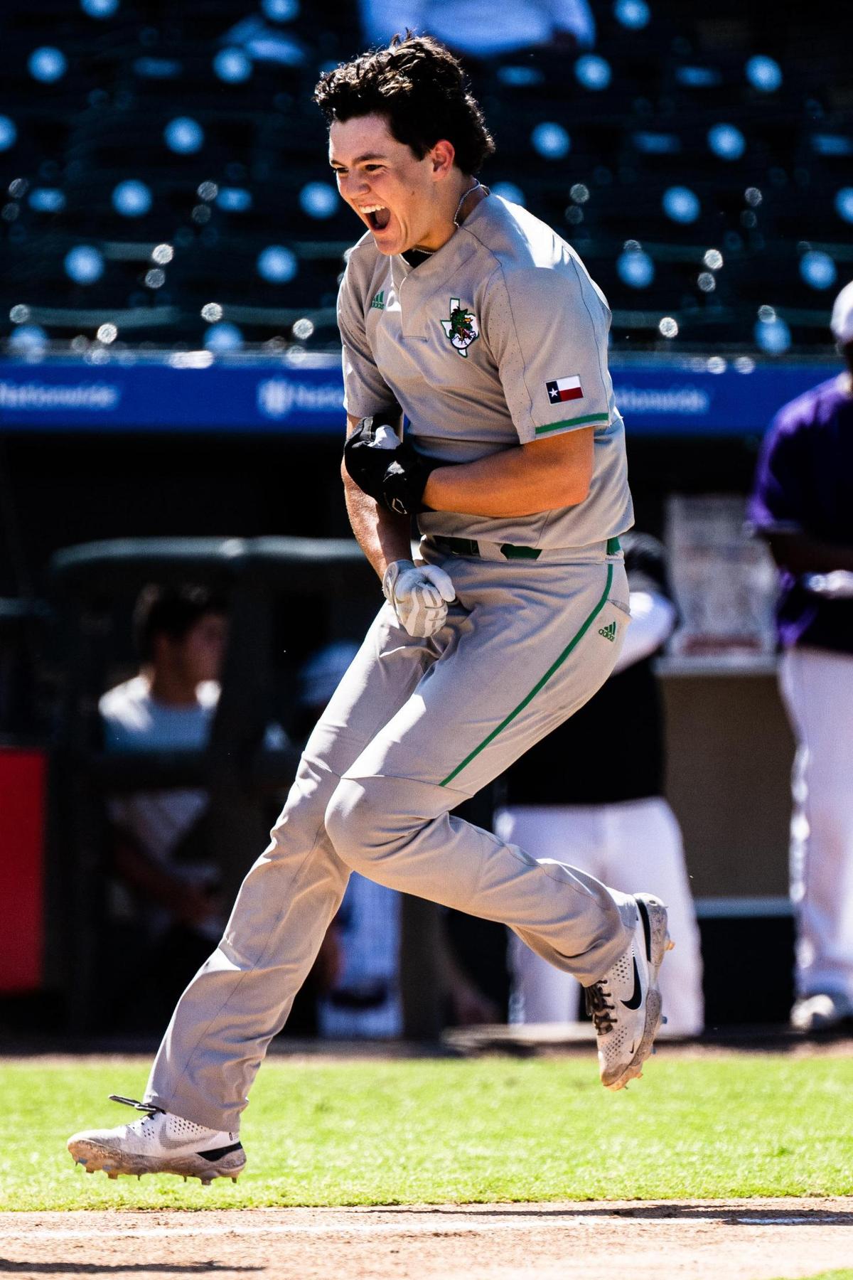 Southlake Carroll’s Owen Proksch drove in the go-ahead runs and also picked up the win during the 6A state title game against San Antonio Reagan at Dell Diamond in Round Rock on June 11, 2022.