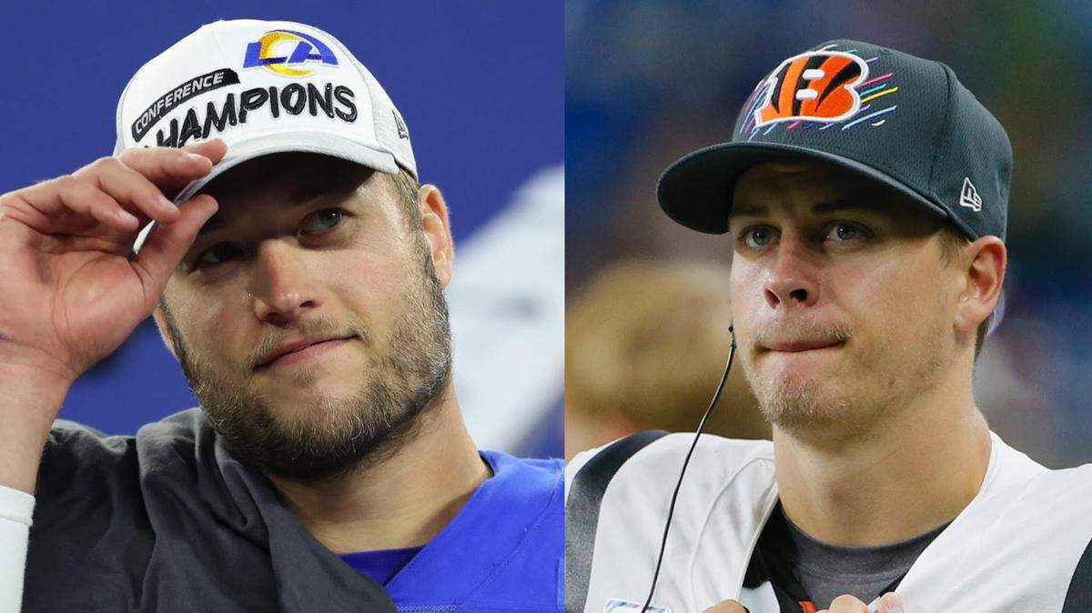 Cincinnati Bengals quarterback Joe Burrow (right) and L.A. Rams quarterback Matthew Stafford will lead their respective teams in Sunday’s Super Bowl.