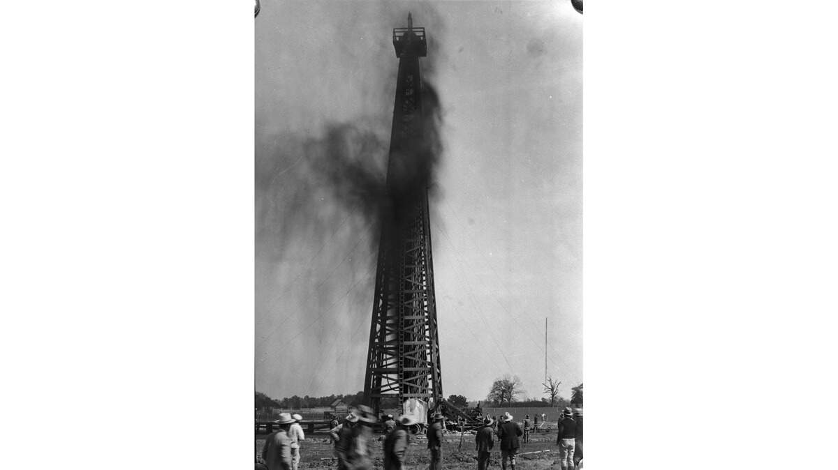 A 1937 gusher at an undentified Texas location.