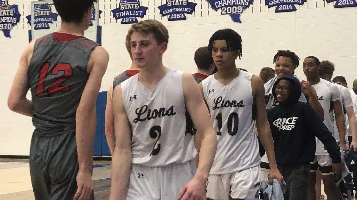 Grace Prep senior Evan McCarthy (2) scored a game-high 27 points as the Lions defeated TC-Lubbock in the TAPPS 4A state semifinals at Robinson HS, Thursday Feb. 28, 2019.