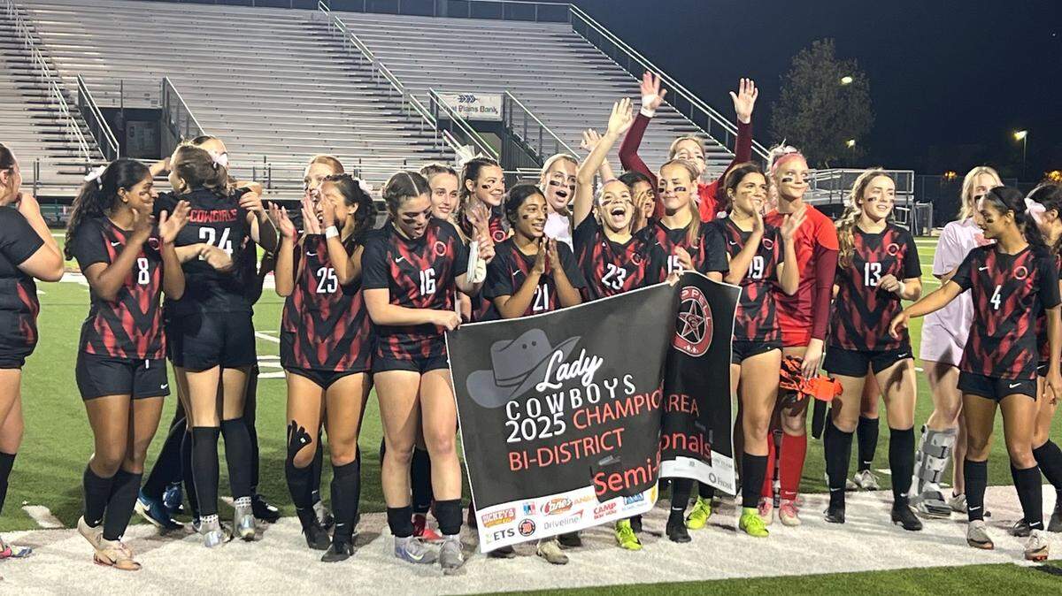 Coppell girls soccer celebrates after a 4-1 Class 6A Division 1 regional semifinal victory over Keller at Dragon Stadium in Southlake, Texas on Friday, March 28, 2025.