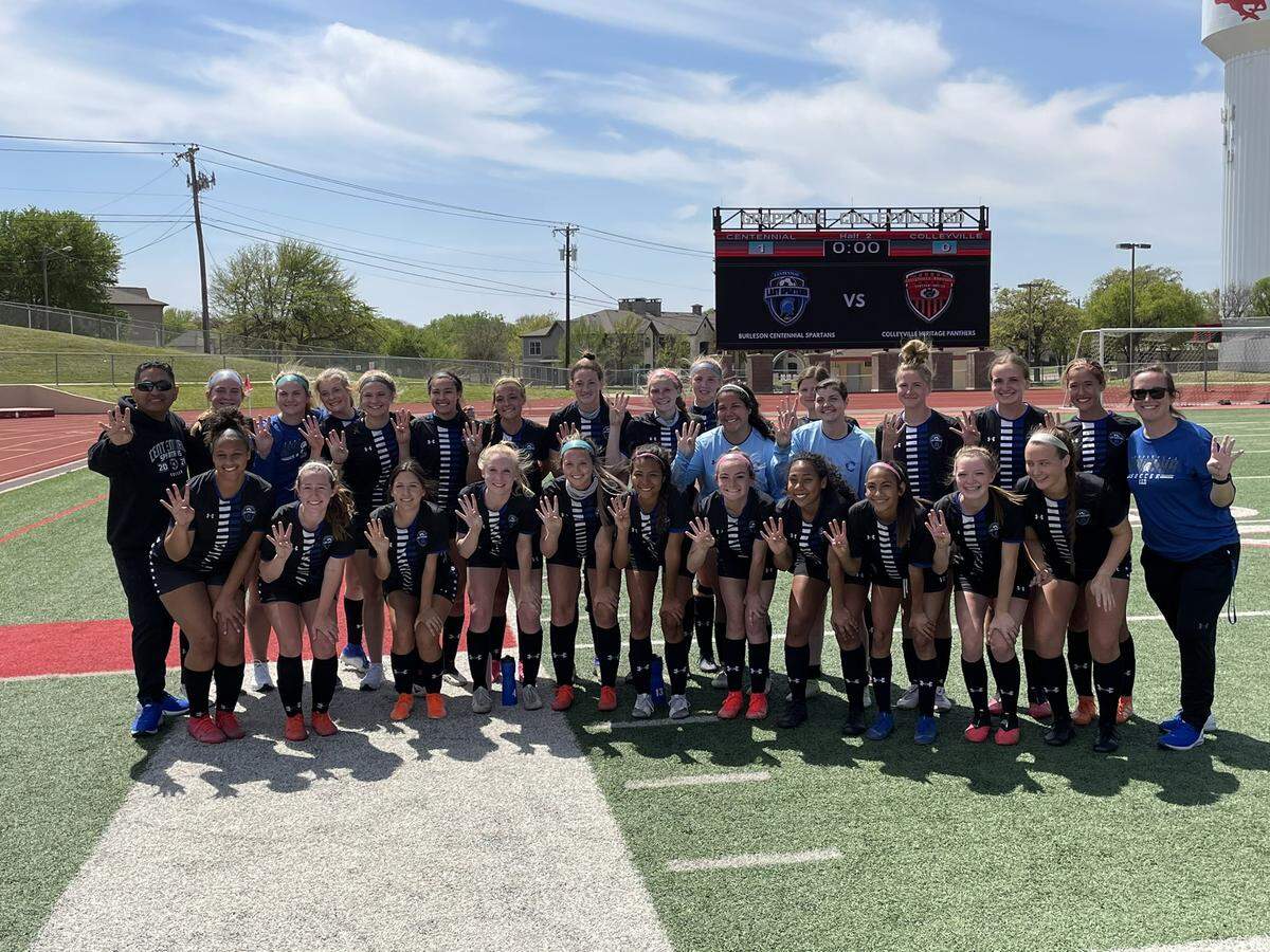 The Burleson Centennial girls soccer team defeated Colleyville Heritage 1-0 in the Class 5A Region 1 quarterfinals at Mustang Panther Stadium on Friday April 2, 2021.
