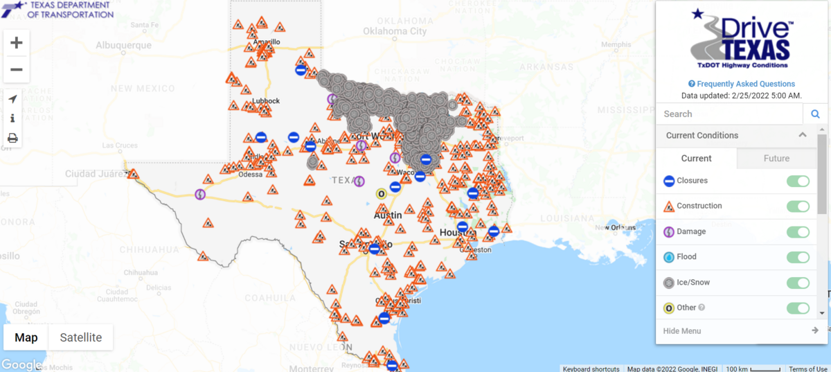 According to TxDOT Friday morning, most hazardous road conditions were located north and east of Fort Worth, especially toward Dallas and its northern suburbs Friday morning.