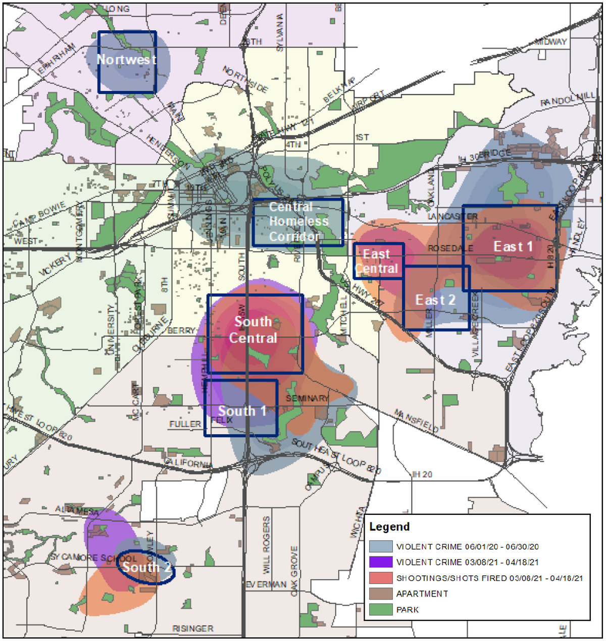 Fort Worth police have identified violent crime hot spots in the community and compiled data into maps.
