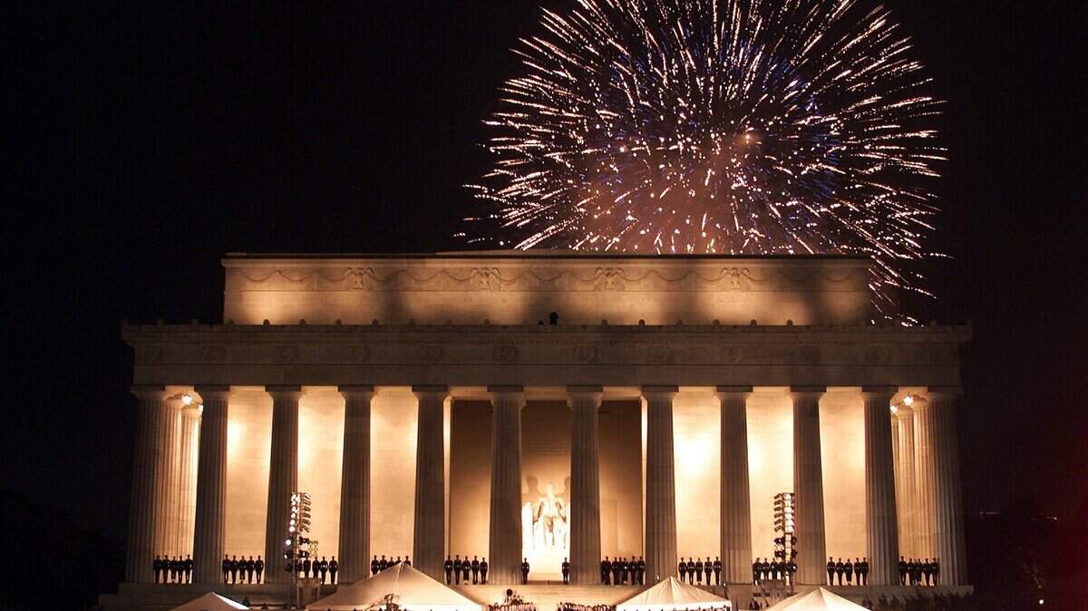 The Lincoln Memorial on the National Mall in Washington, D.C., during events for the inauguration of President George W. Bush in 2001.