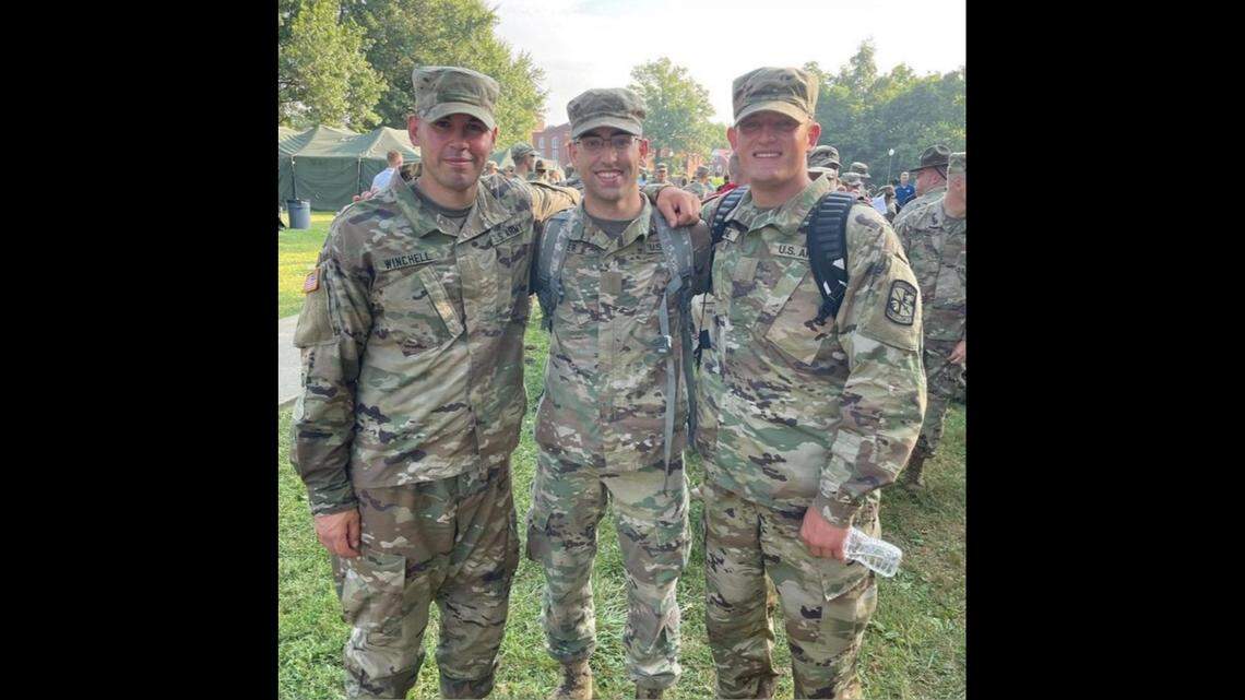 Austin Salyer (middle), from Denton County, was part of the ROTC program at Texas State University. He signed a contract in 2021 with the Army as an officer days before he was negligently shot in his sleep.