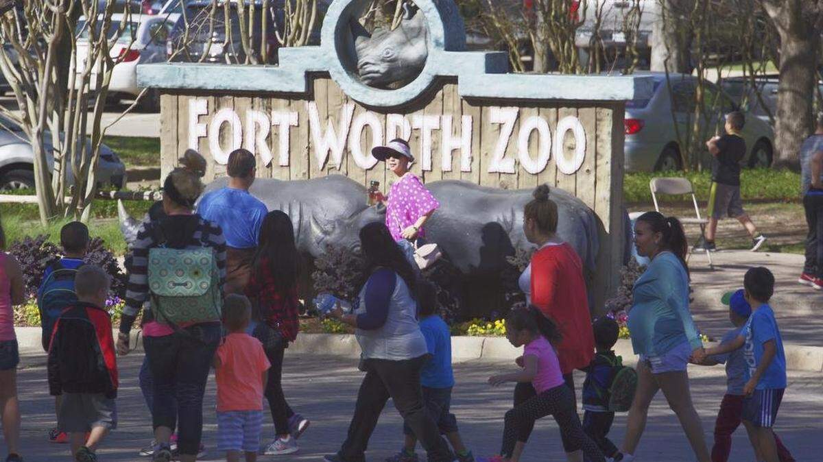 Crowds flow into the main entrance of the Fort Worth Zoo on Half-Price Wednesday in 2023.