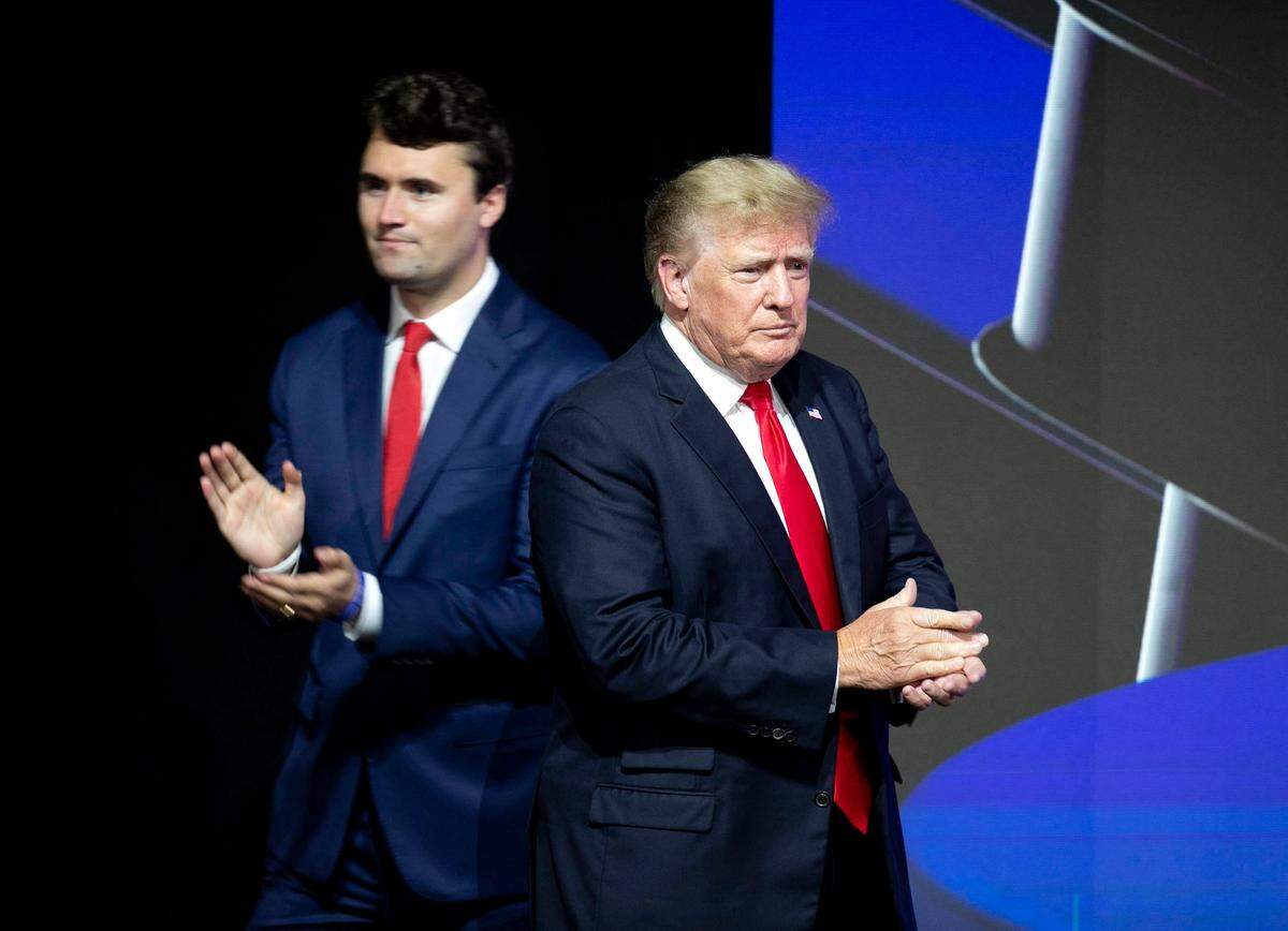 In 2021, former President Donald Trump spoke at a Turning Point USA event with Charlie Kirk. 