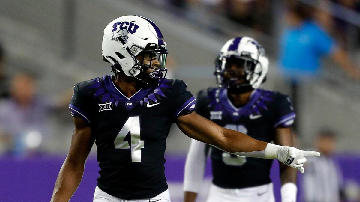 TCU safety Michael Onyemaobi (4) is expected to enter the NCAA transfer portal. He has one season of eligibility remaining.