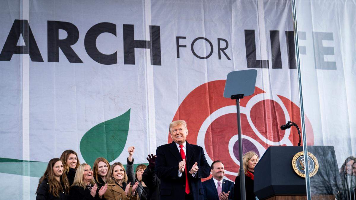 President Donald Trump on stage at the March for Life rally in Washington, Friday, Jan. 24, 2020. President Trump is the first sitting president to attend the event. (Pete Marovich/The New York Times)
