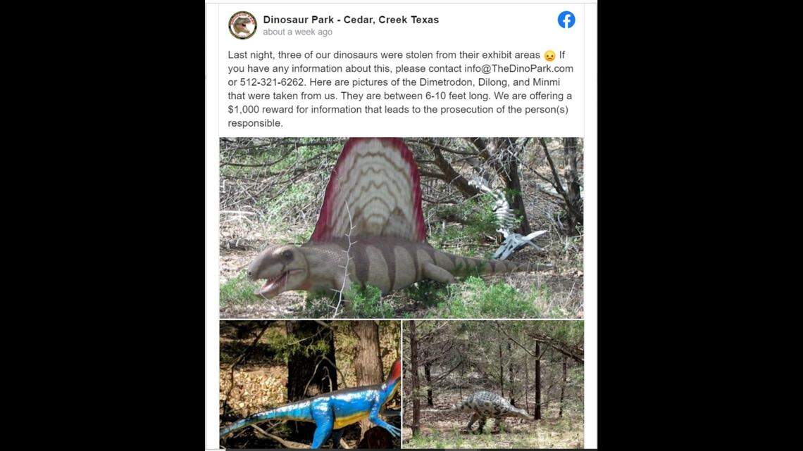 The park had offered a $1,000 reward for any information that leads to the return of Dietrodon, Dilong and Minmi.