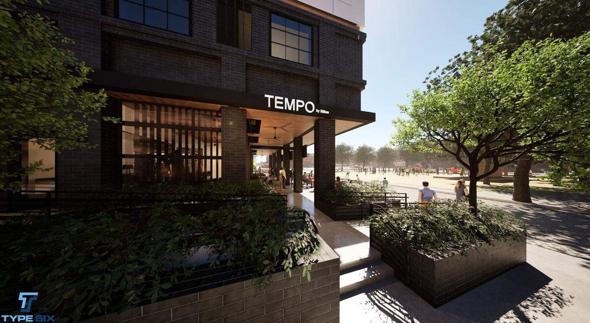 A rendering of a new six-story Tempo hotel by Hilton proposed at 1200 Hemphill St., between West Magnolia Avenue and West Rosedale Street, next to Magnolia Green Park.