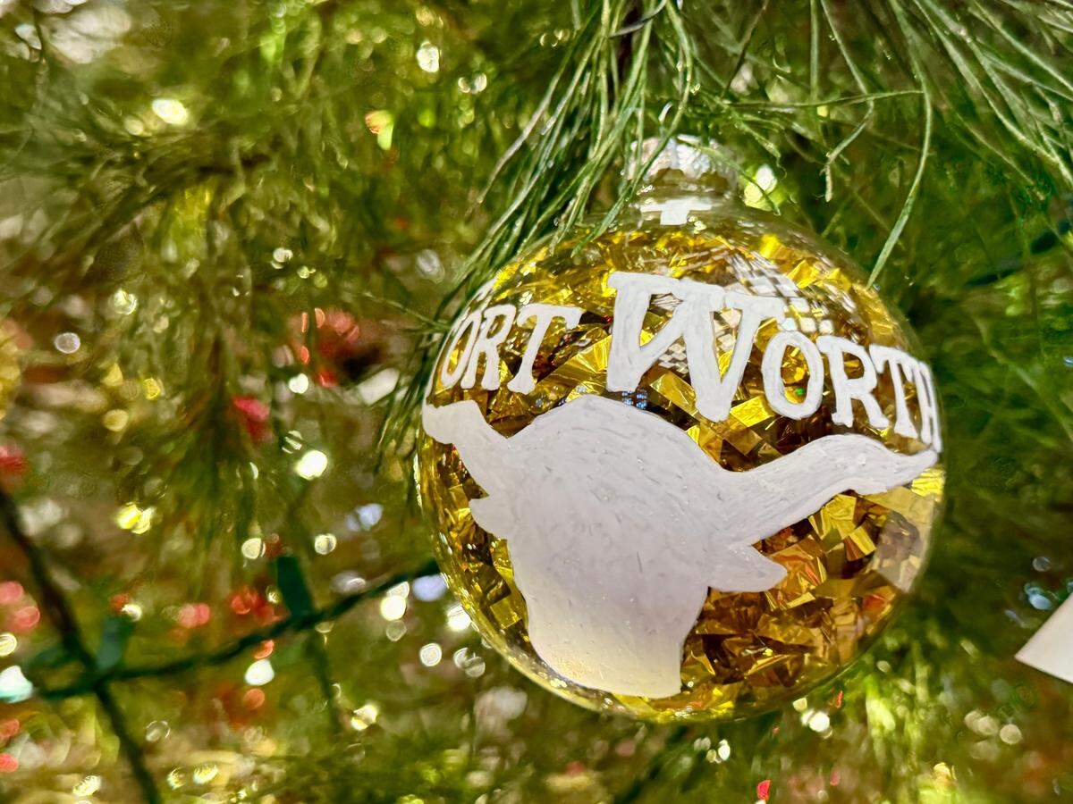 A Fort Worth ornament hangs in the Texas House’s 2024 Christmas tree.
