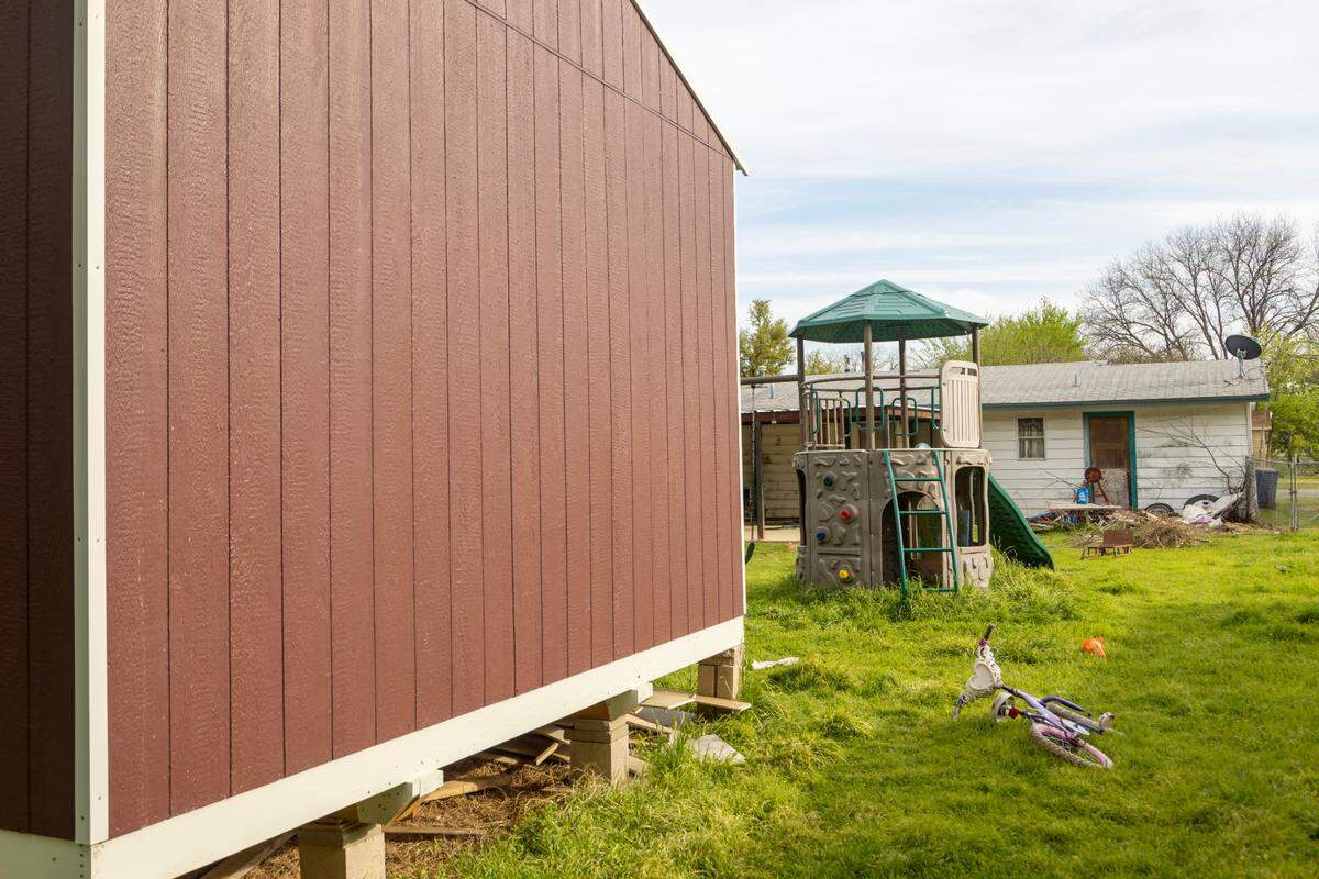 The shed identified as the last known residence of Noel Rodriguez-Alvarez, 6, built behind a home in Everman, Texas, on Tuesday, March 28, 2023. Noel has not been seen since November 2022, and police thoroughly searched the home during their investigation.