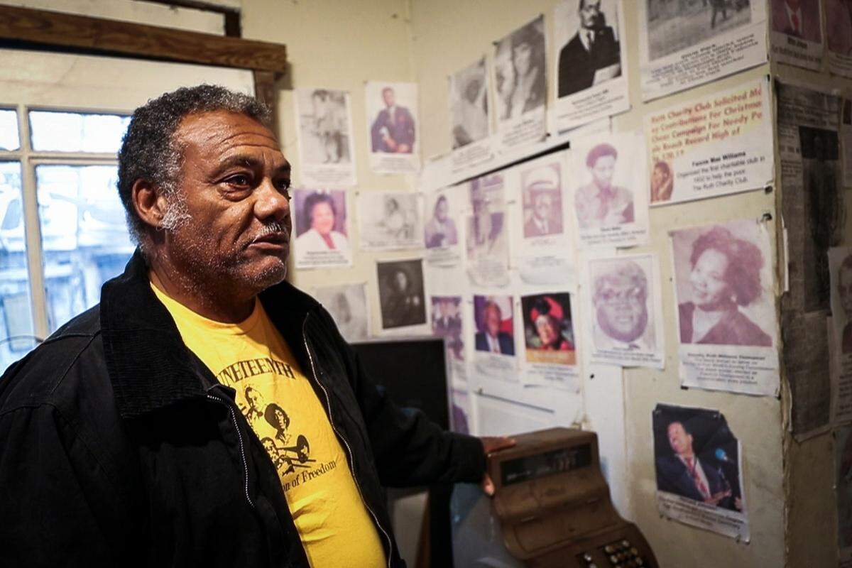 Don Williams inside the “Fort Worth Black Firsts” room at the Juneteenth Museum on Rosedale Street.